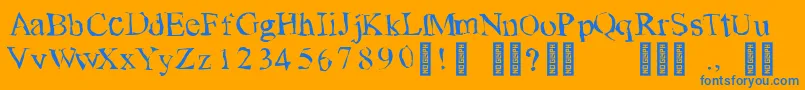 TearsonfreshfruitRegular-Schriftart – Blaue Schriften auf orangefarbenem Hintergrund