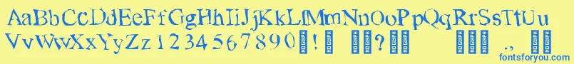 Więcej informacji o czcionce TearsonfreshfruitRegular Czcionka TearsonfreshfruitRegular – niebieskie czcionki na żółtym tle