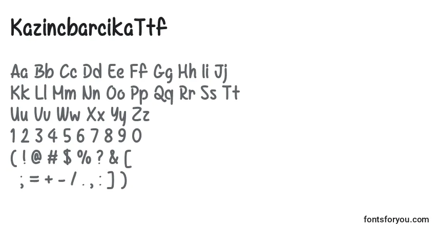 A fonte KazincbarcikaTtf – alfabeto, números, caracteres especiais