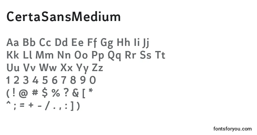 Czcionka CertaSansMedium – alfabet, cyfry, specjalne znaki