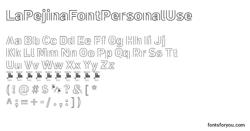 Czcionka LaPejinaFontPersonalUse – alfabet, cyfry, specjalne znaki