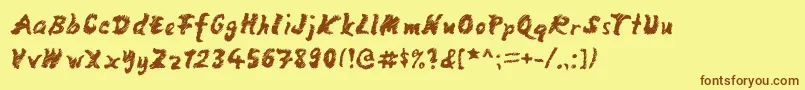 フォントMangoScribble – 茶色の文字が黄色の背景にあります。