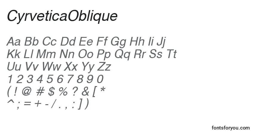 Czcionka CyrveticaOblique – alfabet, cyfry, specjalne znaki