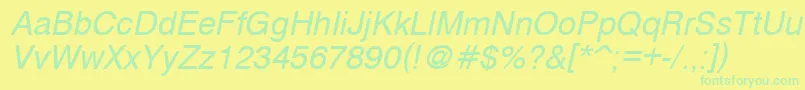 CyrveticaOblique-fontti – vihreät fontit keltaisella taustalla