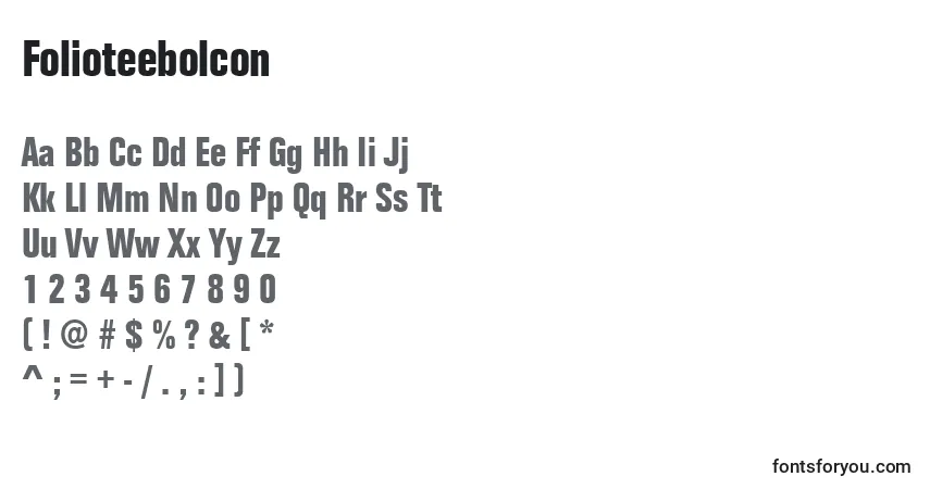 A fonte Folioteebolcon – alfabeto, números, caracteres especiais