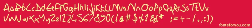Sharonlipshutzhandwritingbold-Schriftart – Gelbe Schriften auf rotem Hintergrund