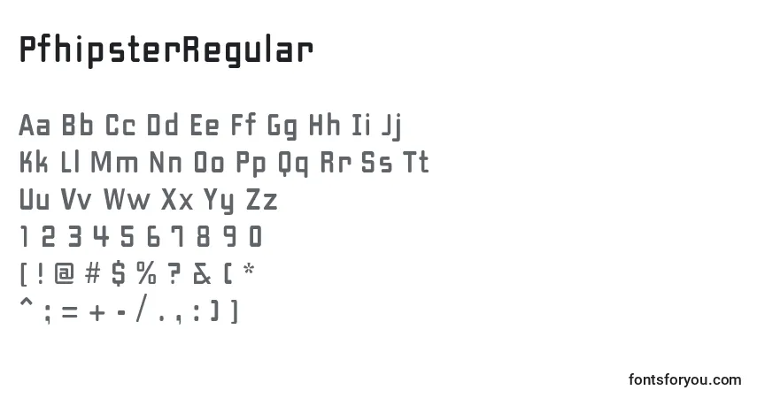 Schriftart PfhipsterRegular – Alphabet, Zahlen, spezielle Symbole