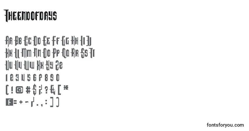 Schriftart Theendofdays – Alphabet, Zahlen, spezielle Symbole