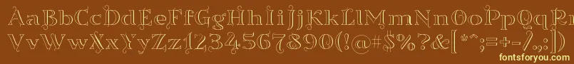 Sortefaxs01-fontti – keltaiset fontit ruskealla taustalla