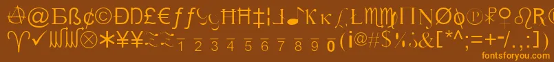 フォントXcryptv2l – オレンジ色の文字が茶色の背景にあります。