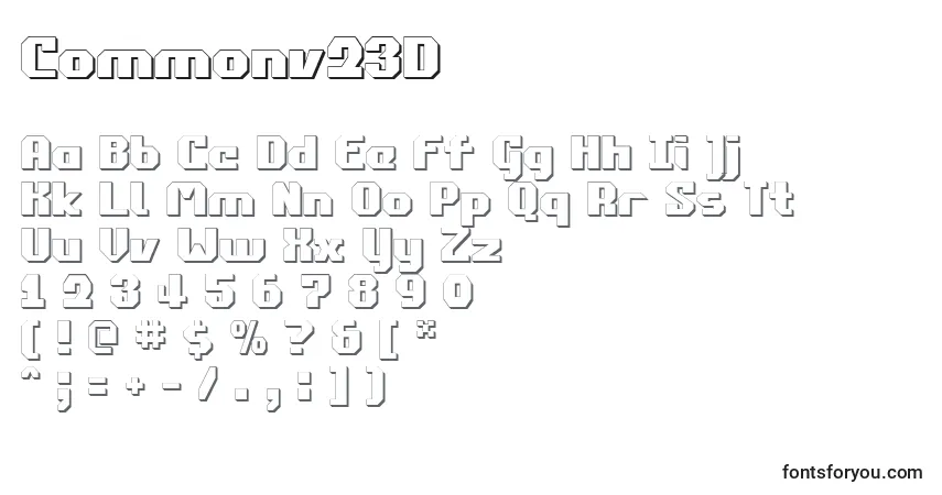 A fonte Commonv23D – alfabeto, números, caracteres especiais