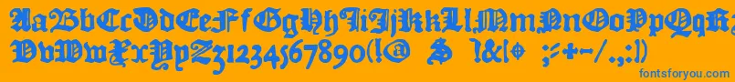 フォントDkCourant – オレンジの背景に青い文字