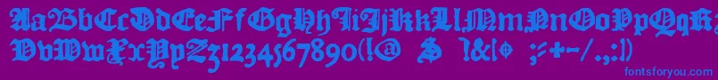 フォントDkCourant – 紫色の背景に青い文字