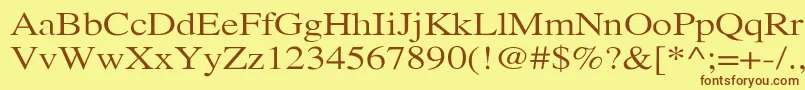 フォントXeroxSerifWide – 茶色の文字が黄色の背景にあります。