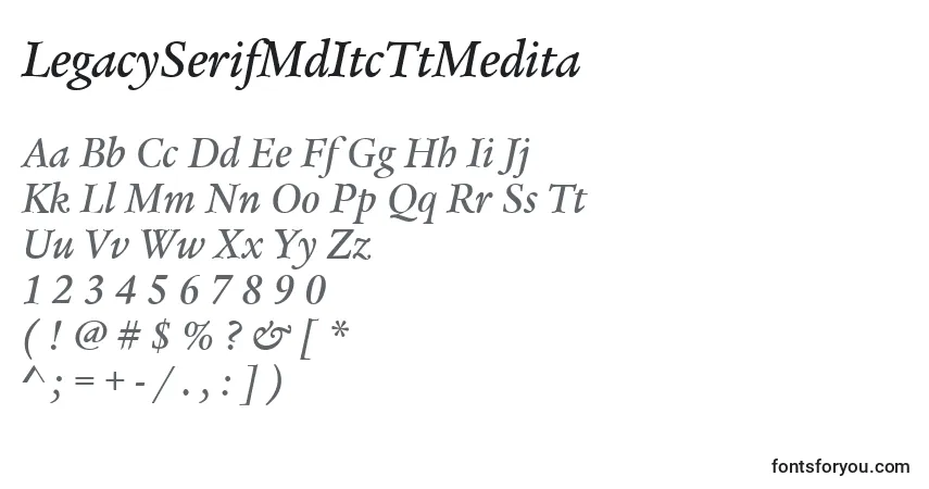 Czcionka LegacySerifMdItcTtMedita – alfabet, cyfry, specjalne znaki