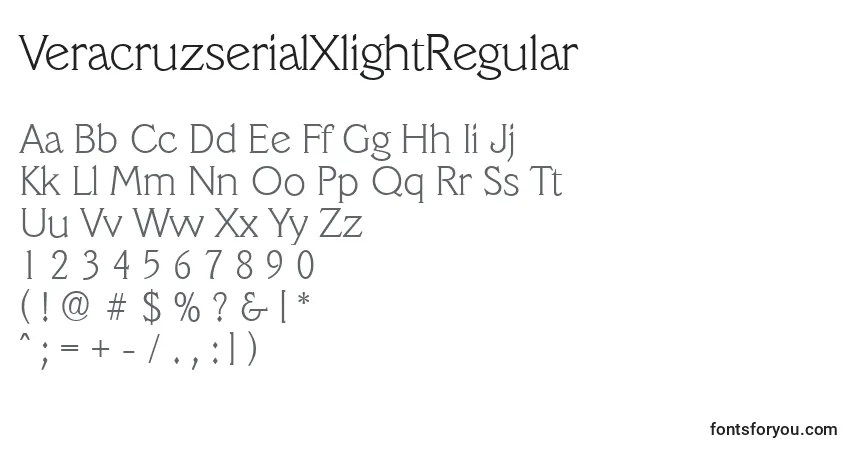 Czcionka VeracruzserialXlightRegular – alfabet, cyfry, specjalne znaki