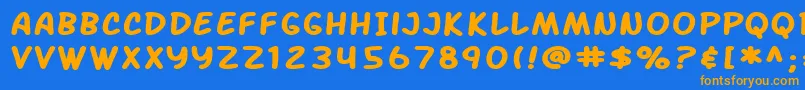 SfArchRivalExtendedBold-Schriftart – Orangefarbene Schriften auf blauem Hintergrund