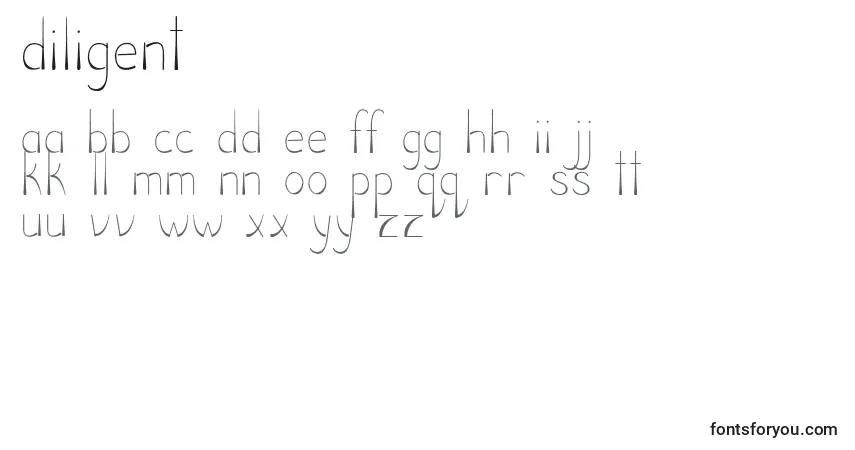 Czcionka Diligent – alfabet, cyfry, specjalne znaki