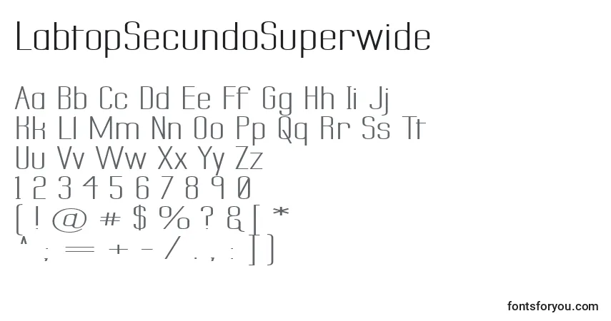 Czcionka LabtopSecundoSuperwide – alfabet, cyfry, specjalne znaki