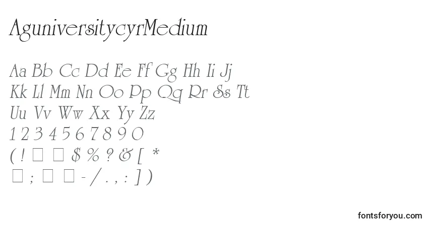 A fonte AguniversitycyrMedium – alfabeto, números, caracteres especiais
