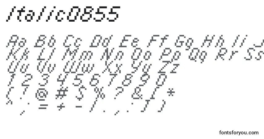 A fonte Italic0855 – alfabeto, números, caracteres especiais