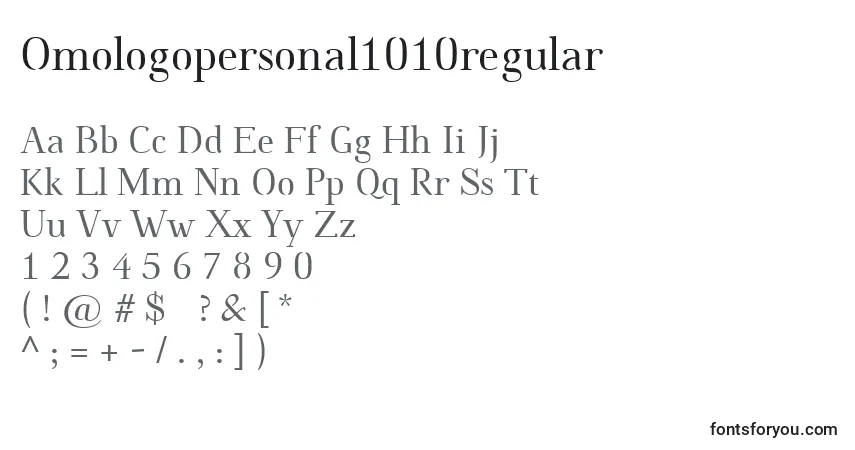 Schriftart Omologopersonal1010regular – Alphabet, Zahlen, spezielle Symbole