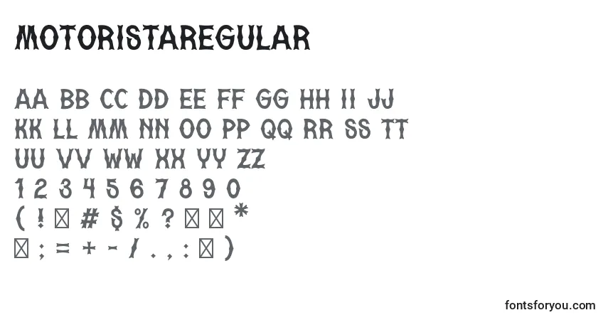 Czcionka MotoristaRegular – alfabet, cyfry, specjalne znaki