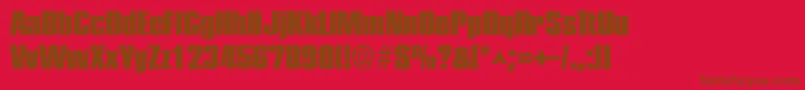 Saiba mais sobre a fonte PlakettefiveRegularDb Fonte PlakettefiveRegularDb – fontes marrons em um fundo vermelho