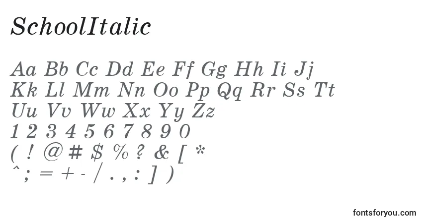 Schriftart SchoolItalic – Alphabet, Zahlen, spezielle Symbole