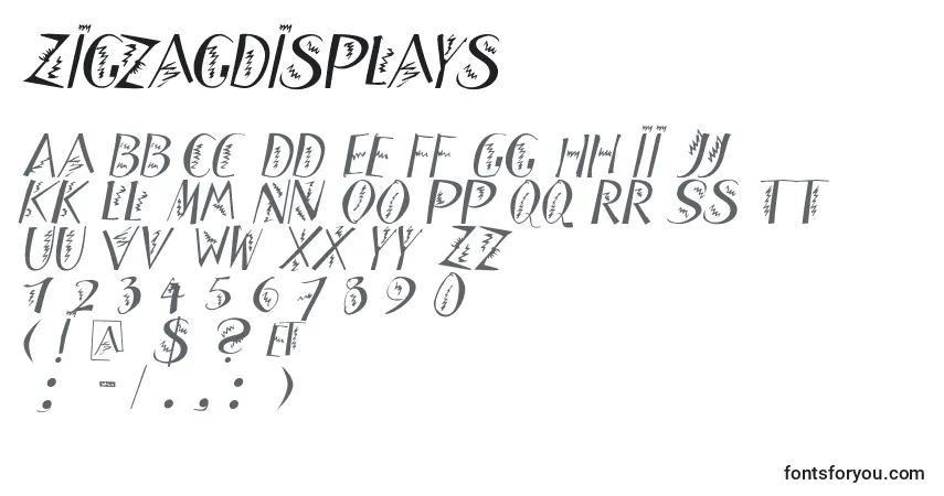 Schriftart Zigzagdisplays – Alphabet, Zahlen, spezielle Symbole