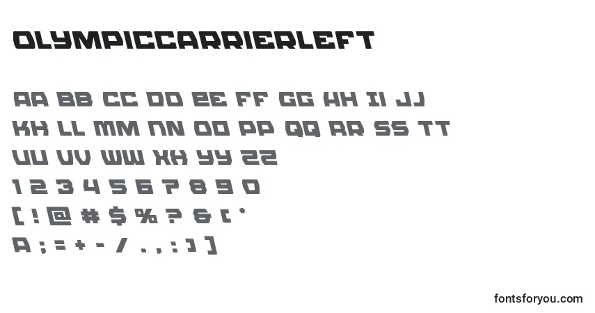Czcionka Olympiccarrierleft – alfabet, cyfry, specjalne znaki
