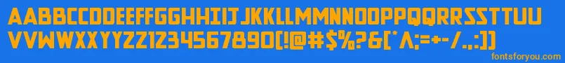 フォントNewcomictitleexpand – オレンジ色の文字が青い背景にあります。