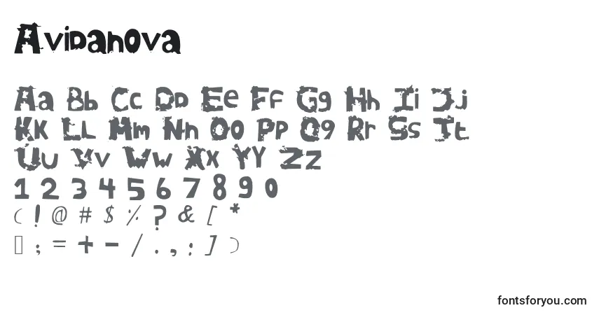 Czcionka Avidanova – alfabet, cyfry, specjalne znaki