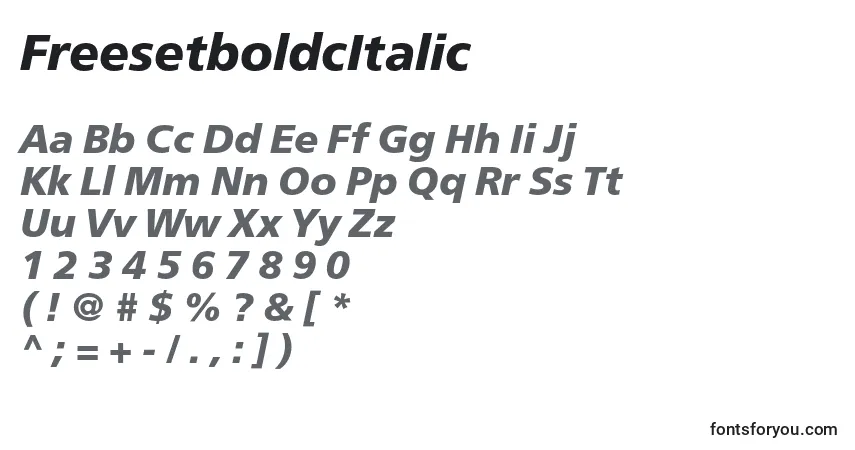 A fonte FreesetboldcItalic – alfabeto, números, caracteres especiais