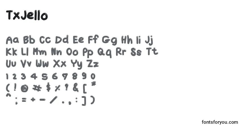 A fonte TxJello – alfabeto, números, caracteres especiais