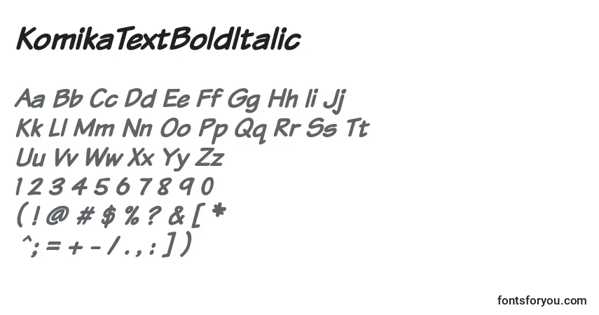 A fonte KomikaTextBoldItalic – alfabeto, números, caracteres especiais