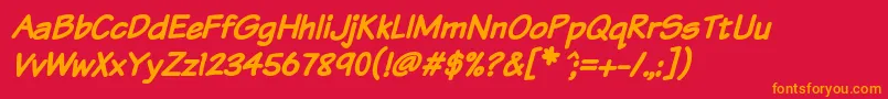 KomikaTextBoldItalic-Schriftart – Orangefarbene Schriften auf rotem Hintergrund