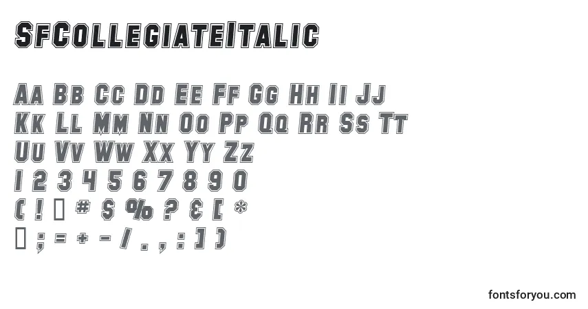 A fonte SfCollegiateItalic – alfabeto, números, caracteres especiais