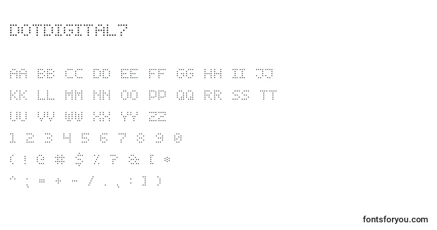 Schriftart DotDigital7 – Alphabet, Zahlen, spezielle Symbole