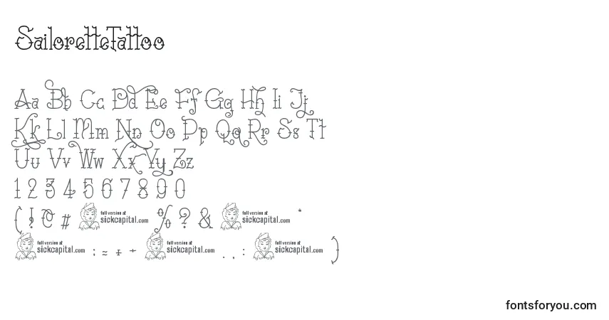 Schriftart SailoretteTattoo – Alphabet, Zahlen, spezielle Symbole