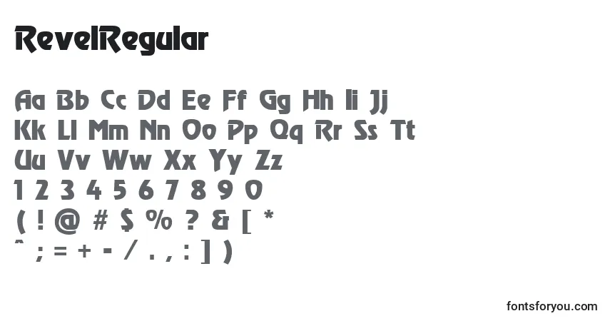Czcionka RevelRegular – alfabet, cyfry, specjalne znaki