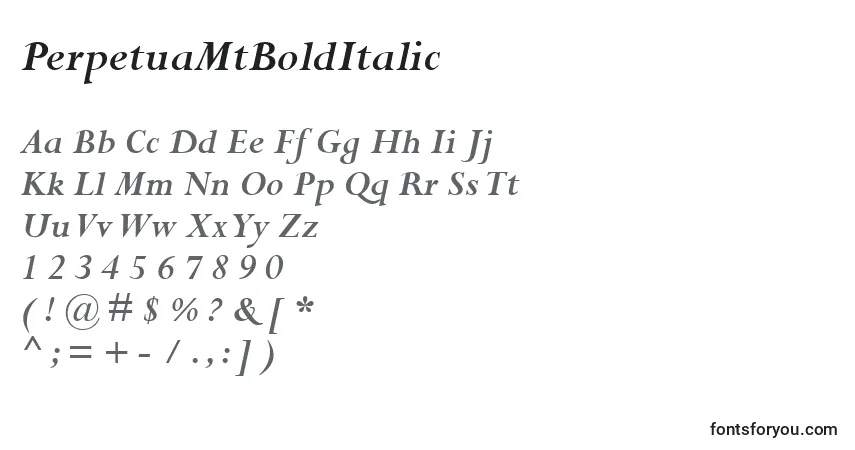 Schriftart PerpetuaMtBoldItalic – Alphabet, Zahlen, spezielle Symbole
