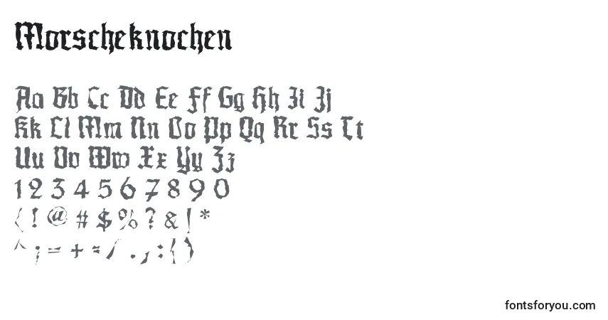 Czcionka Morscheknochen – alfabet, cyfry, specjalne znaki