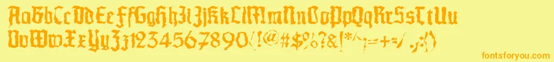 Morscheknochen-Schriftart – Orangefarbene Schriften auf gelbem Hintergrund