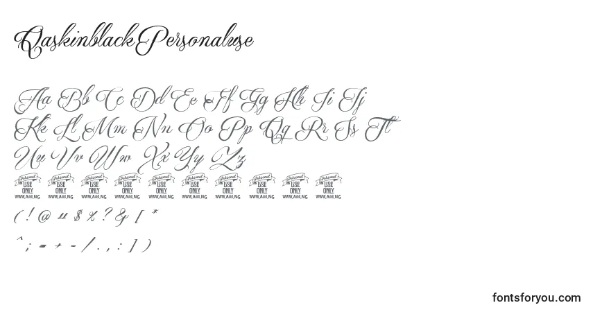 A fonte QaskinblackPersonaluse – alfabeto, números, caracteres especiais