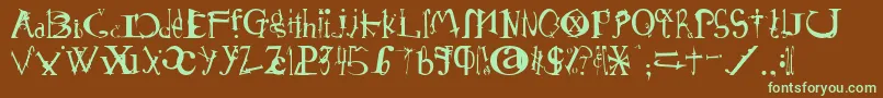 フォントSchirg – 緑色の文字が茶色の背景にあります。