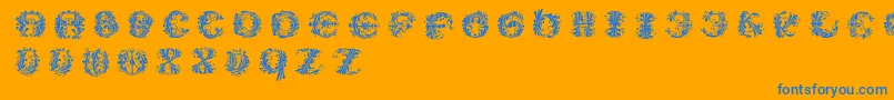 Flowerpowerround-Schriftart – Blaue Schriften auf orangefarbenem Hintergrund