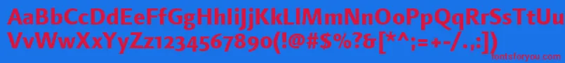LinotypefinneganosfExtrabold-Schriftart – Rote Schriften auf blauem Hintergrund