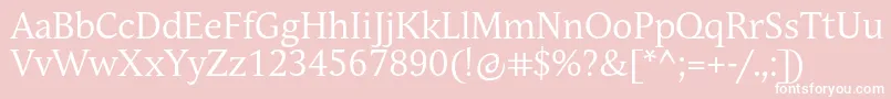 AndulkaBookPro-fontti – valkoiset fontit vaaleanpunaisella taustalla