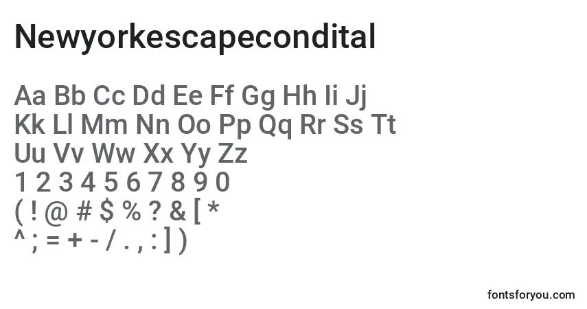 Schriftart Newyorkescapecondital – Alphabet, Zahlen, spezielle Symbole